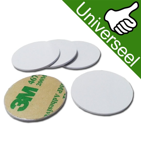 Witte ronde NFC tag met NTAG213 chip, universeel geschikt voor Android en iPhone